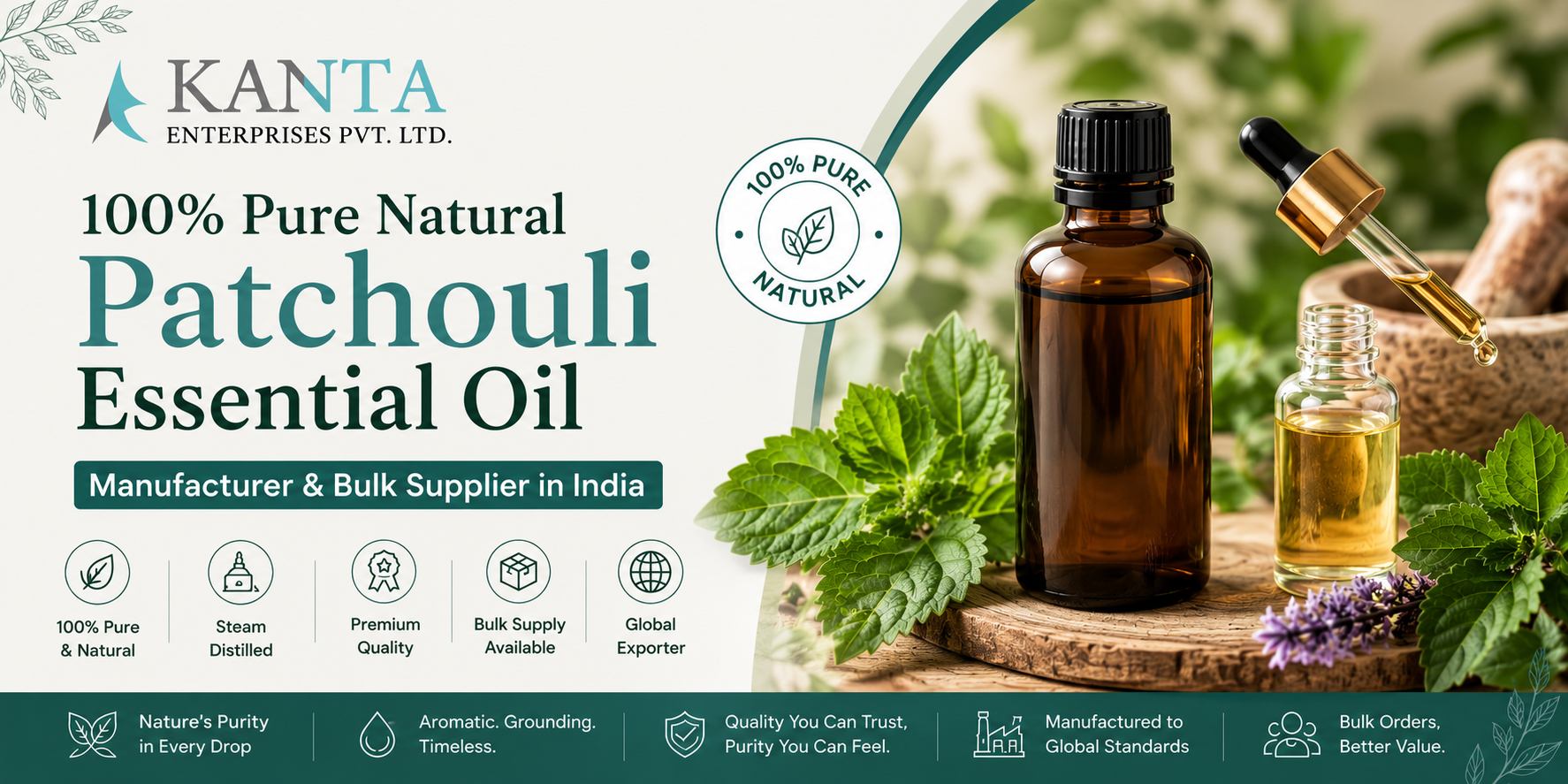 100% Pure Natural Patchouli Essential Oil Manufacturer & Bulk Supplier in India